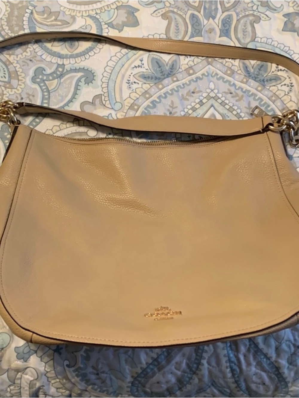 Coach Beige Pebble Leather Crossbody Shoulder Bag
